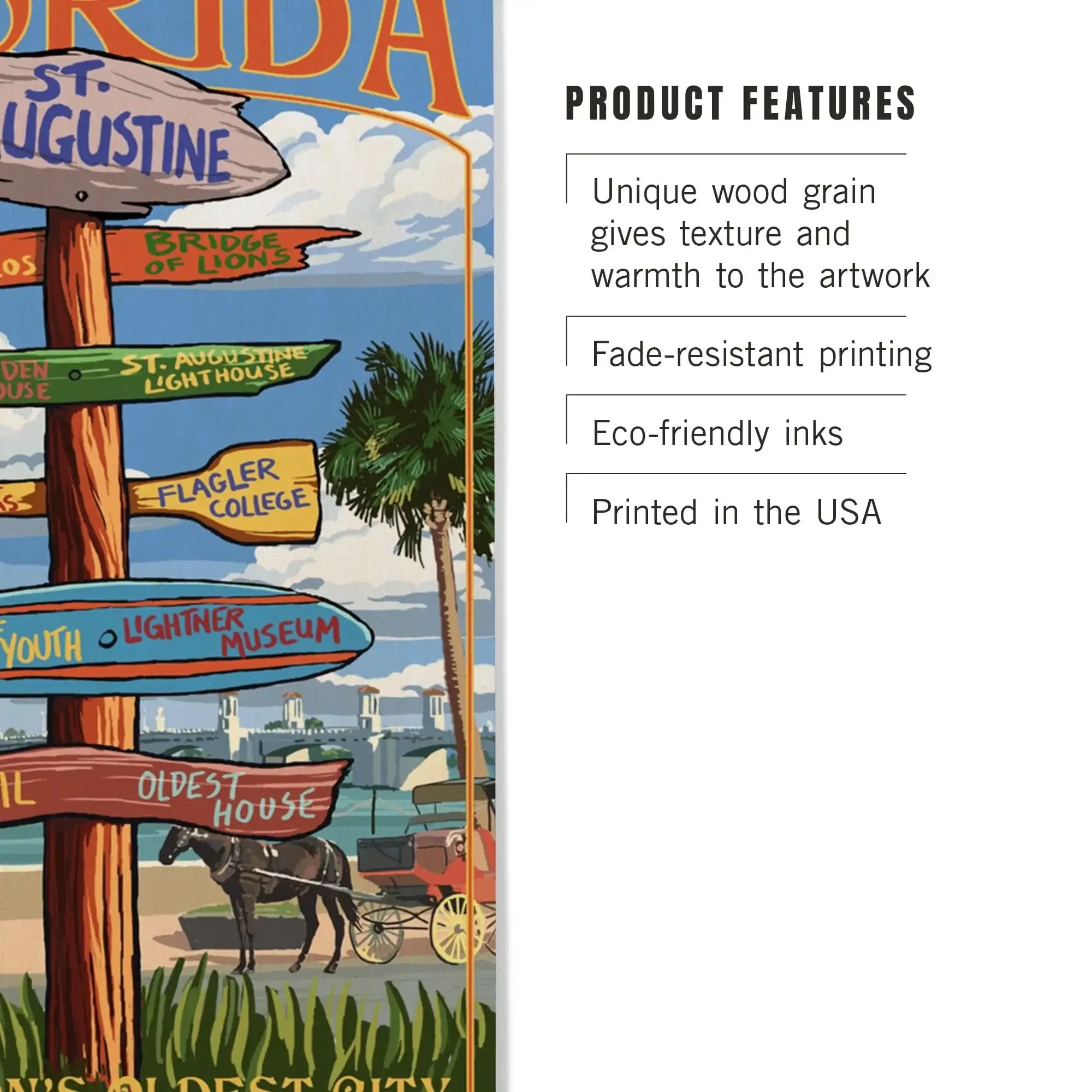 St. Augustine, Florida, Destinations Sign, Lantern Press Artwork, Wood
