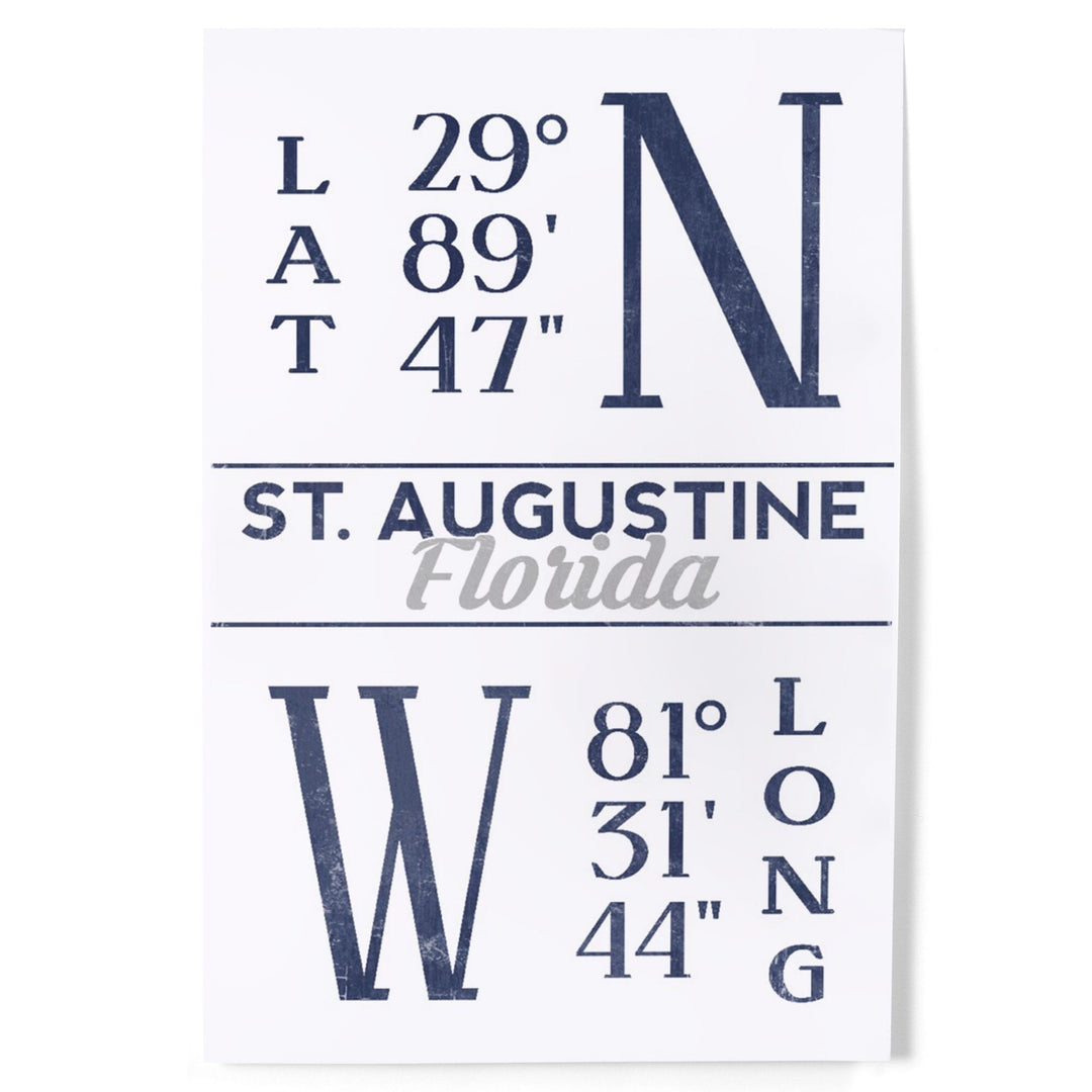 St. Augustine, Florida, Latitude and Longitude (Blue), Art & Giclee Prints Art Lantern Press 