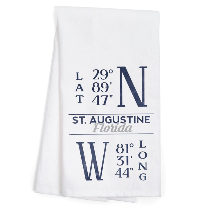 St. Augustine, Florida, Latitude and Longitude (Blue), Organic Cotton Kitchen Tea Towels Kitchen Lantern Press 