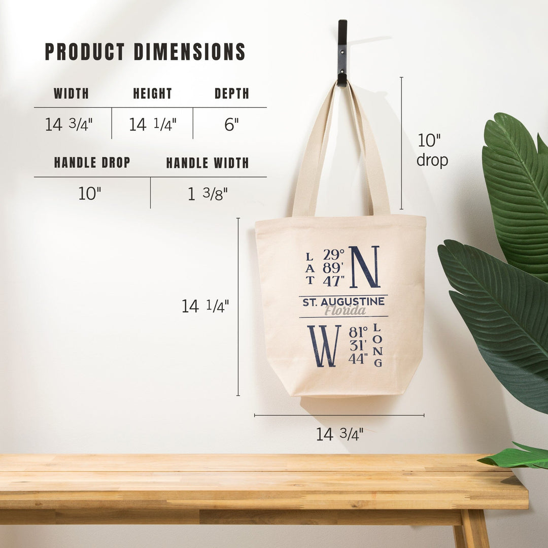 St. Augustine, Florida, Latitude & Longitude (Blue), Lantern Press Artwork, Tote Bag Totes Lantern Press 