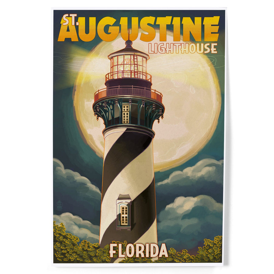 St. Augustine, Florida, Lighthouse and Moon, Art & Giclee Prints Art Lantern Press 