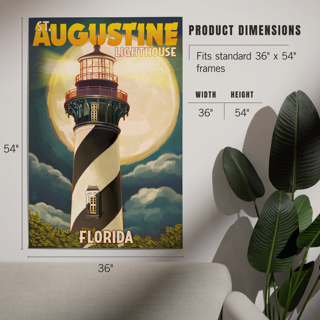 St. Augustine, Florida, Lighthouse and Moon, Art & Giclee Prints Art Lantern Press 