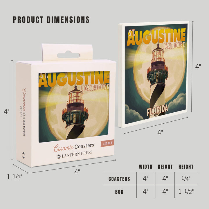 St. Augustine, Florida, Lighthouse and Moon, Coasters Coasters Lantern Press 