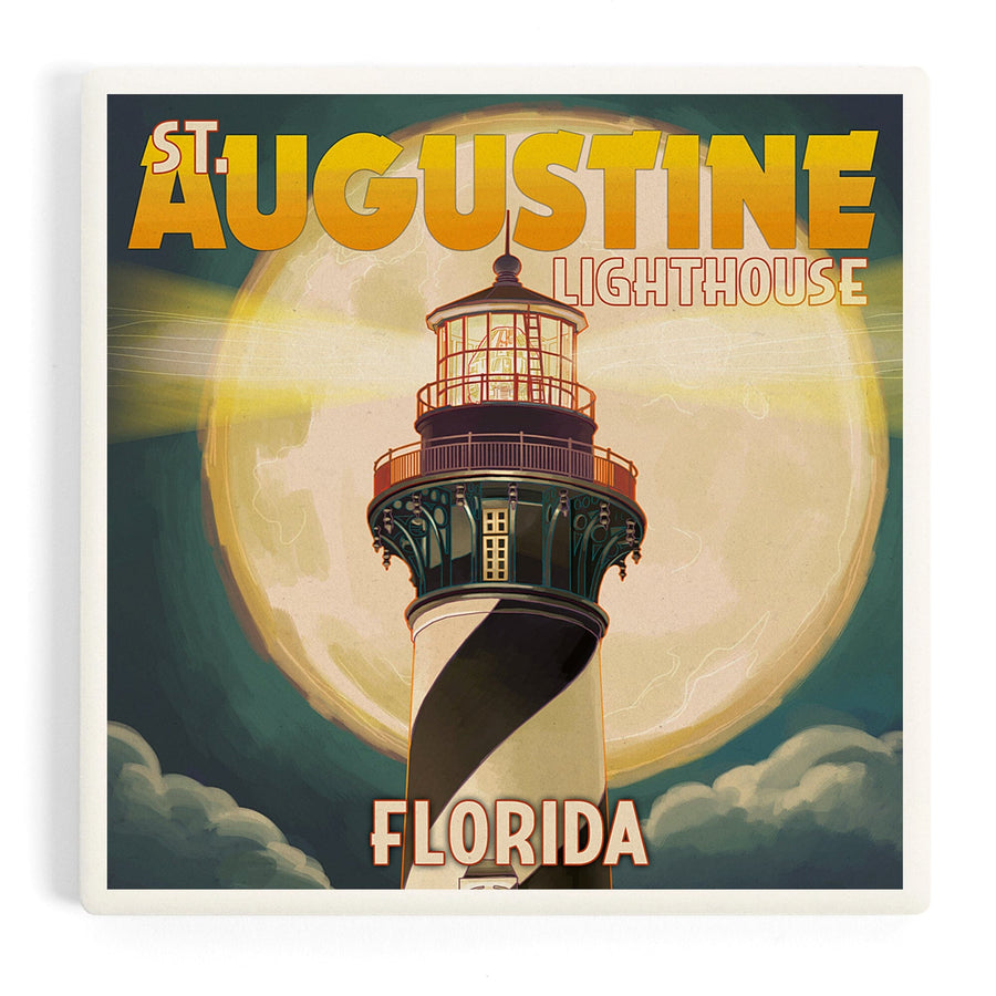 St. Augustine, Florida, Lighthouse and Moon, Coasters Coasters Lantern Press 