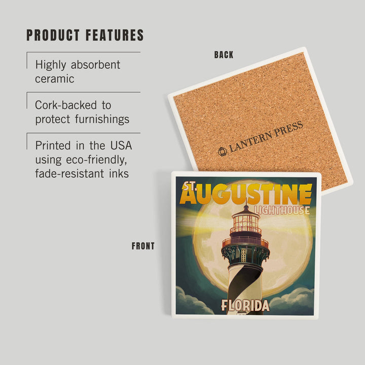 St. Augustine, Florida, Lighthouse and Moon, Coasters Coasters Lantern Press 