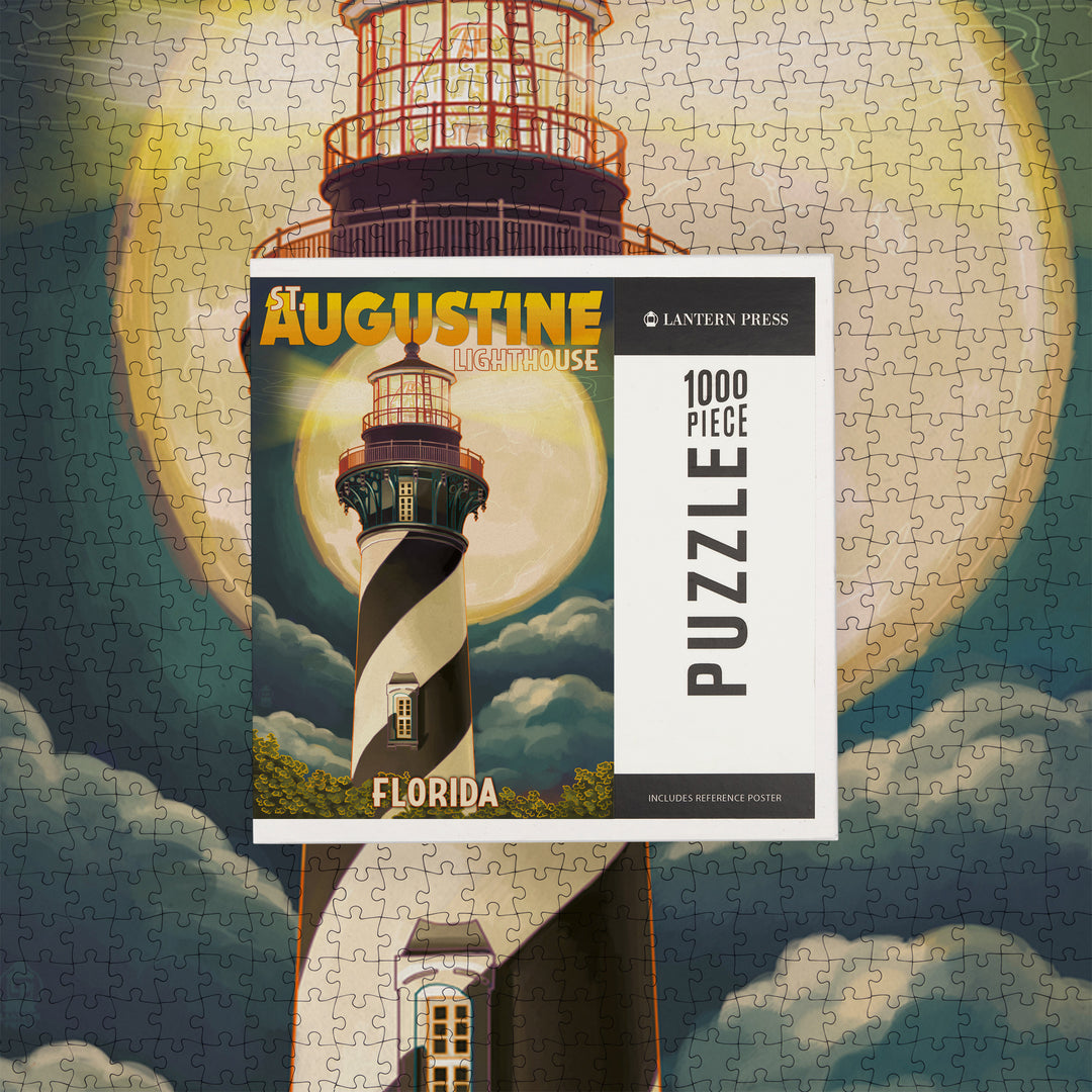 St. Augustine, Florida, Lighthouse and Moon, Jigsaw Puzzle Puzzle Lantern Press 