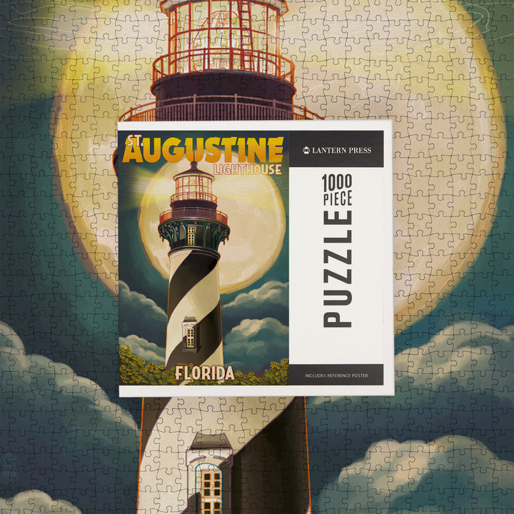 St. Augustine, Florida, Lighthouse and Moon, Jigsaw Puzzle Puzzle Lantern Press 