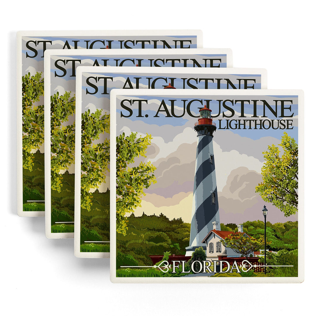 St. Augustine, Florida Lighthouse, Lantern Press Artwork, Coaster Set Coasters Lantern Press 