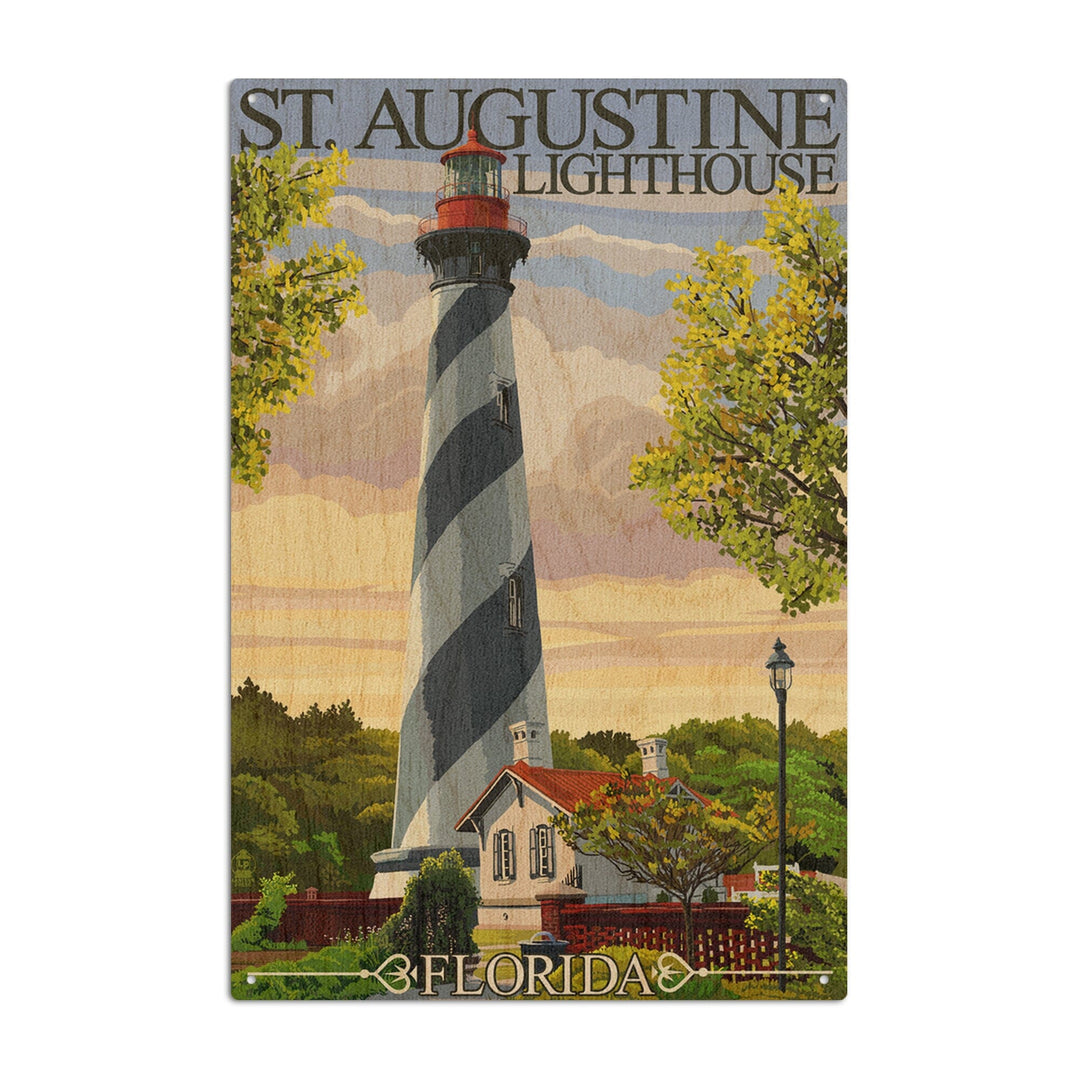 St. Augustine, Florida Lighthouse, Lantern Press Artwork, Wood Signs and Postcards Wood Lantern Press 10 x 15 Wood Sign 