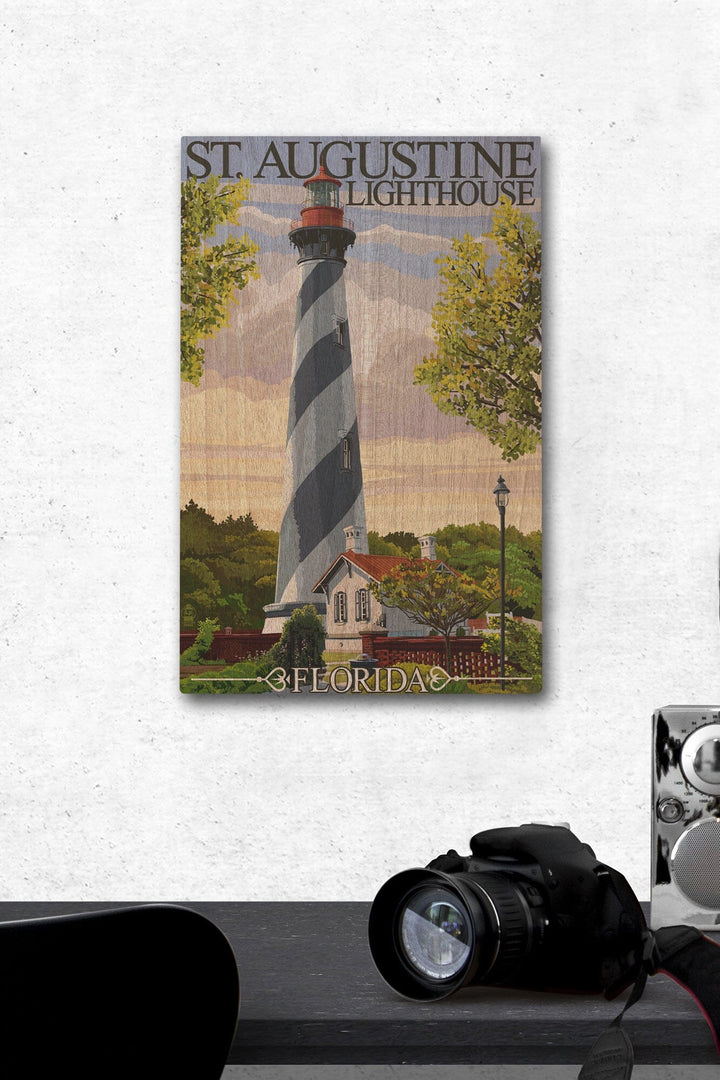 St. Augustine, Florida Lighthouse, Lantern Press Artwork, Wood Signs and Postcards Wood Lantern Press 12 x 18 Wood Gallery Print 