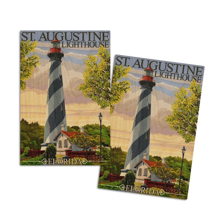 St. Augustine, Florida Lighthouse, Lantern Press Artwork, Wood Signs and Postcards Wood Lantern Press 4x6 Wood Postcard Set 