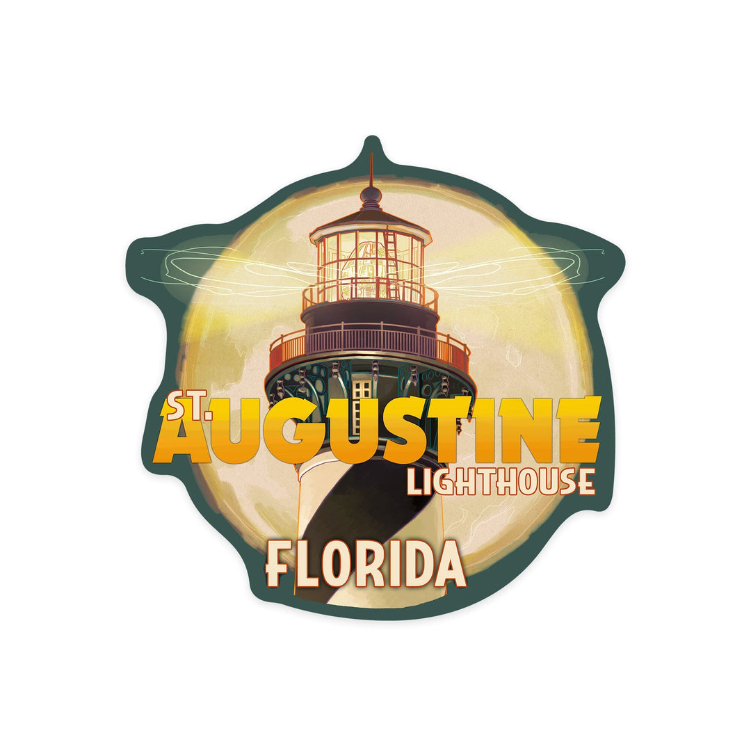 St. Augustine, Florida, Lighthouse & Moon, Contour, Lantern Press Artwork, Vinyl Sticker Sticker Lantern Press 