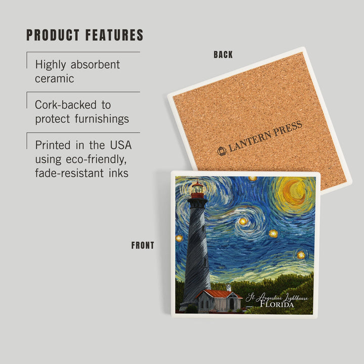 St. Augustine, Florida, Lighthouse, Starry Night, Coasters Coasters Lantern Press 
