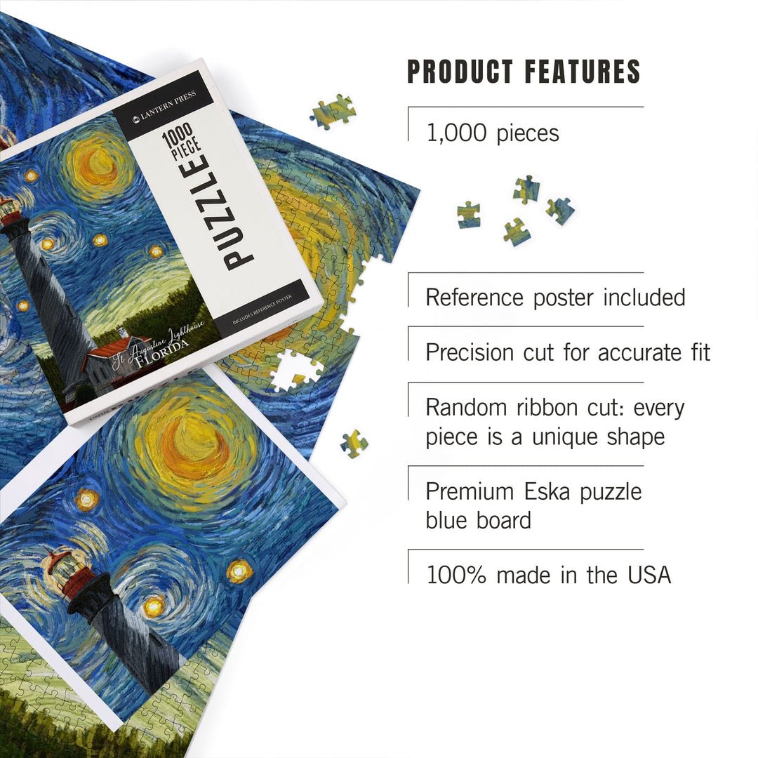 St. Augustine, Florida, Lighthouse, Starry Night, Jigsaw Puzzle Puzzle Lantern Press 