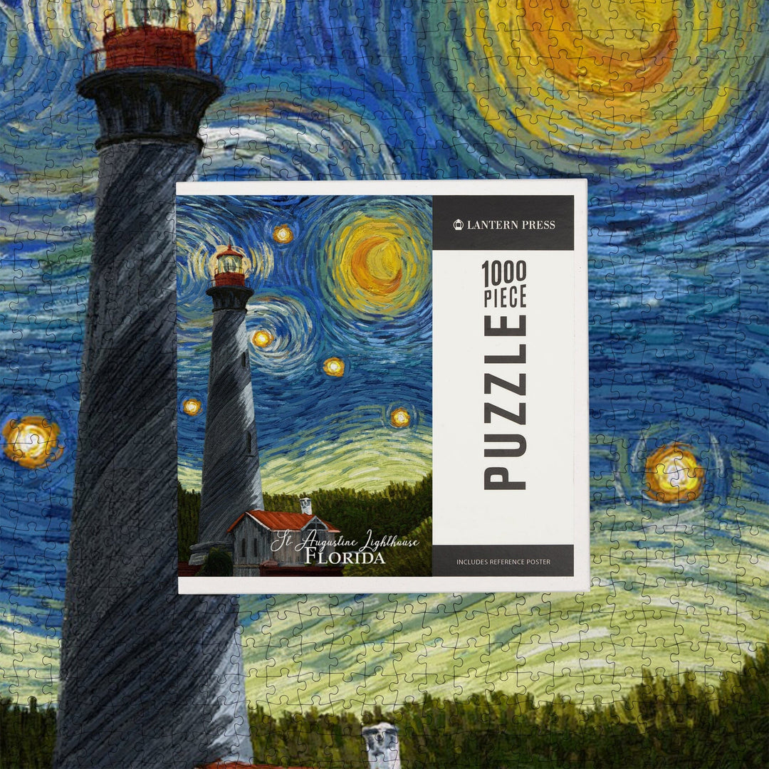 St. Augustine, Florida, Lighthouse, Starry Night, Jigsaw Puzzle Puzzle Lantern Press 