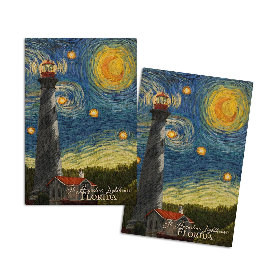 St. Augustine, Florida, Lighthouse, Starry Night, Lantern Press Artwork, Wood Signs and Postcards Wood Lantern Press 4x6 Wood Postcard Set 
