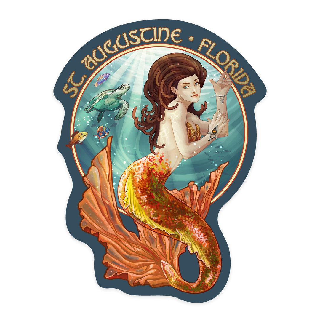 St. Augustine, Florida, Mermaid, Contour, Vinyl Sticker Sticker Lantern Press 