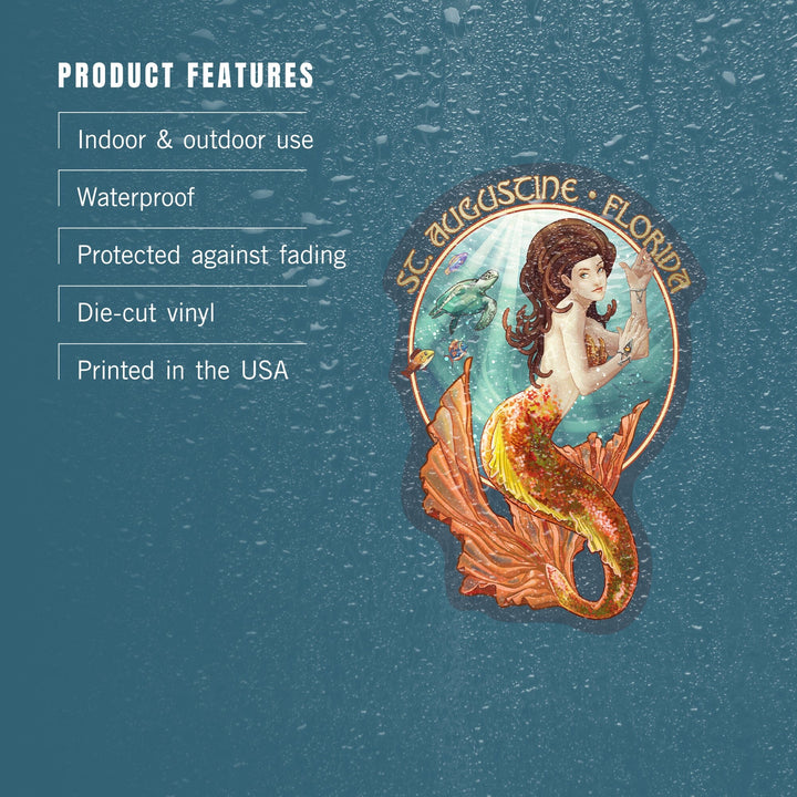 St. Augustine, Florida, Mermaid, Contour, Vinyl Sticker Sticker Lantern Press 