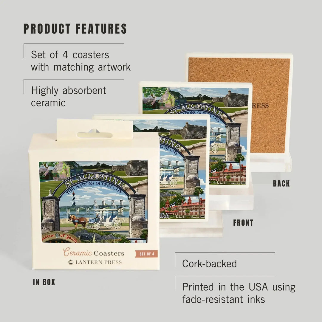 St. Augustine, Florida, Montage Scenes, Coasters Coasters Lantern Press 