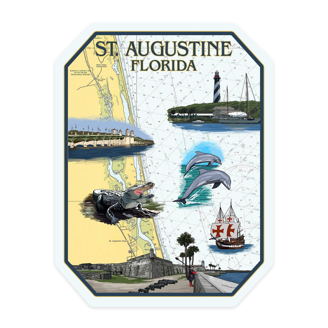 St. Augustine, Florida, Nautical Chart, Contour, Vinyl Sticker Sticker Lantern Press 