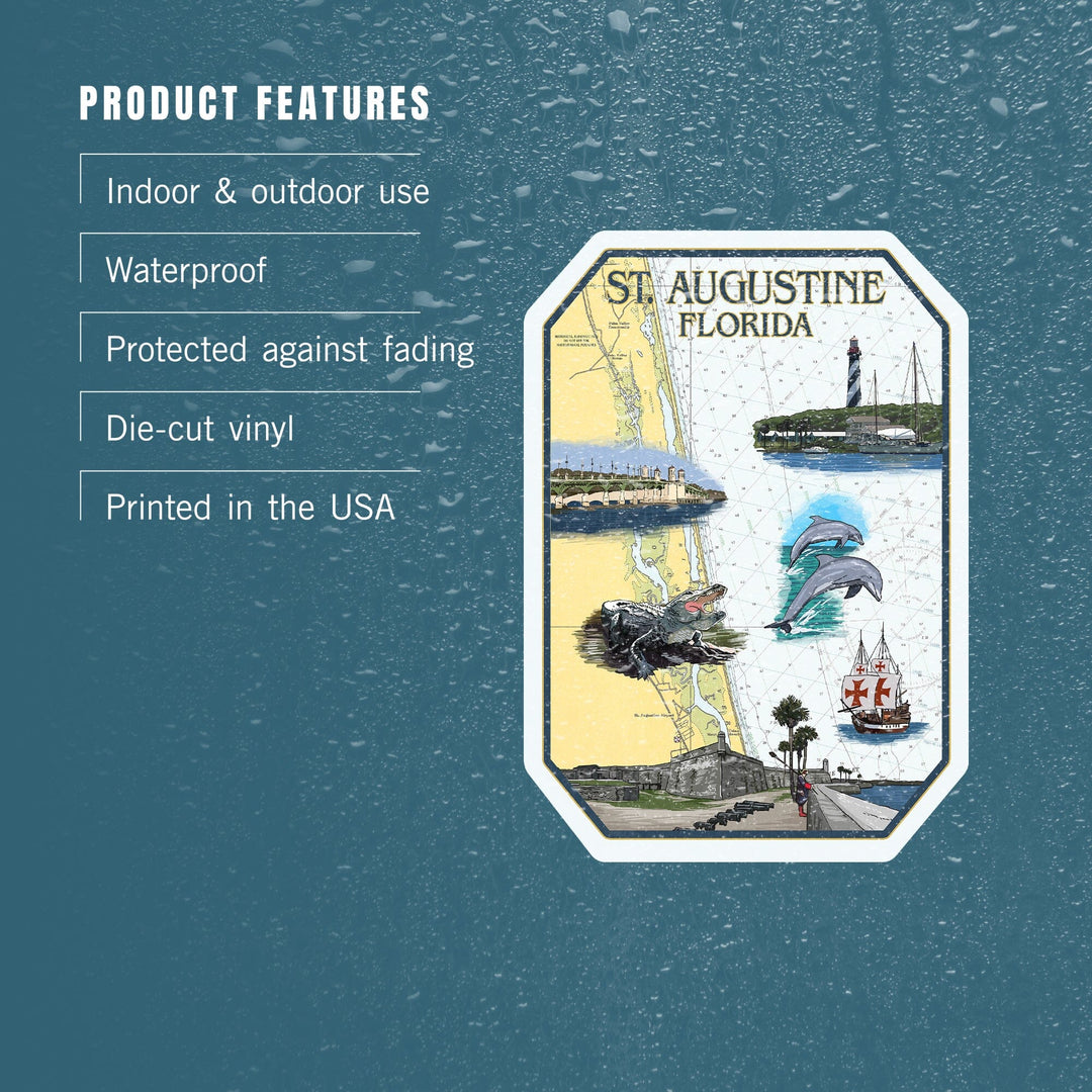 St. Augustine, Florida, Nautical Chart, Contour, Vinyl Sticker Sticker Lantern Press 