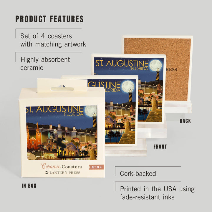 St. Augustine, Florida, Night Scene, Coasters Coasters Lantern Press 