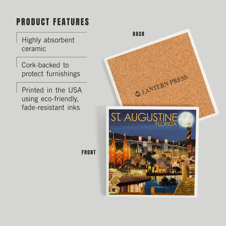 St. Augustine, Florida, Night Scene, Coasters Coasters Lantern Press 