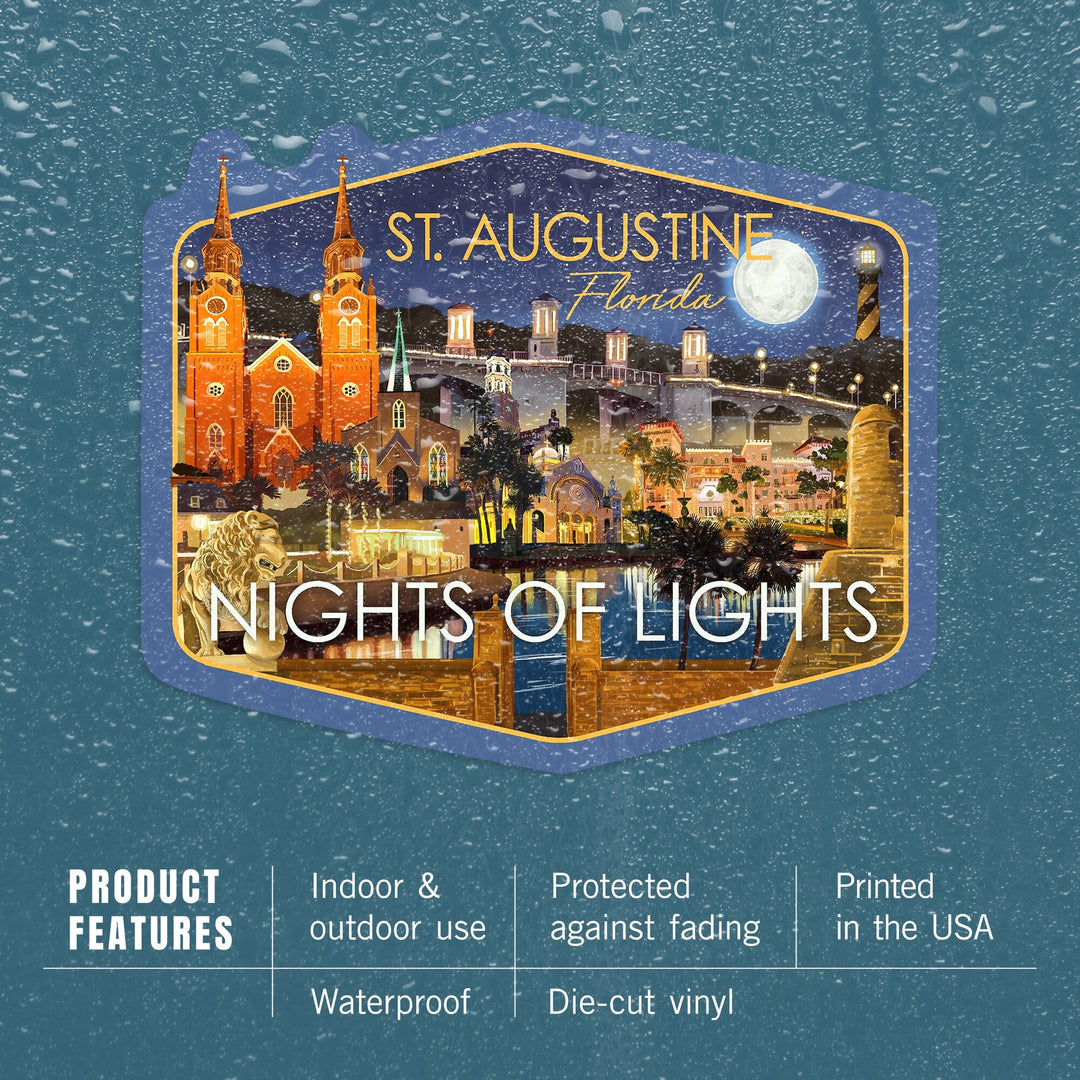 St. Augustine, Florida, Night Scene, Contour, Vinyl Sticker Sticker Lantern Press 