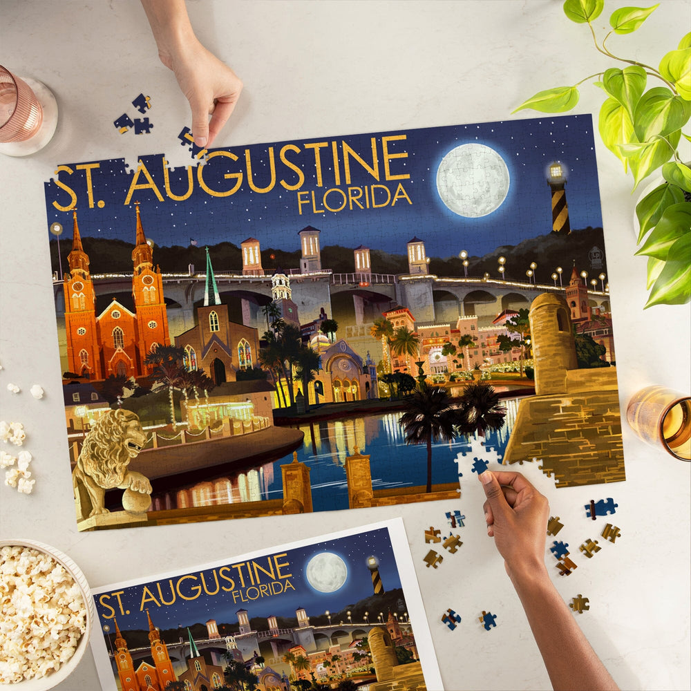 St. Augustine, Florida, Night Scene, Jigsaw Puzzle Puzzle Lantern Press 