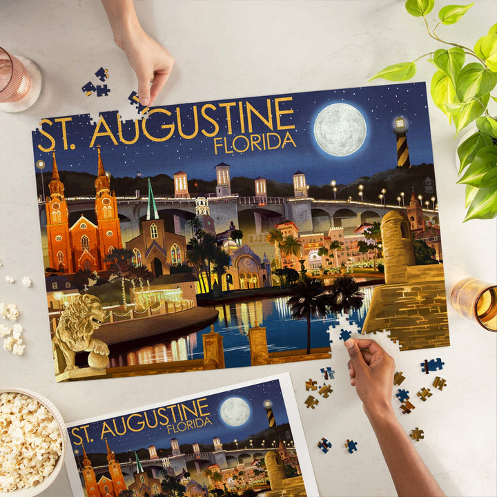 St. Augustine, Florida, Night Scene, Jigsaw Puzzle Puzzle Lantern Press 