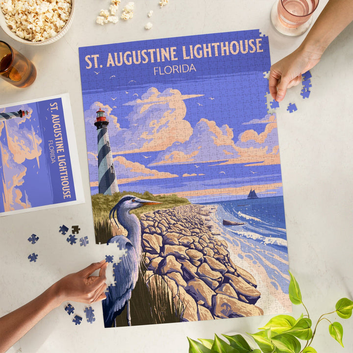 St. Augustine, Florida, Painterly, St. Augustine Lighthouse, Jigsaw Puzzle Puzzle Lantern Press 