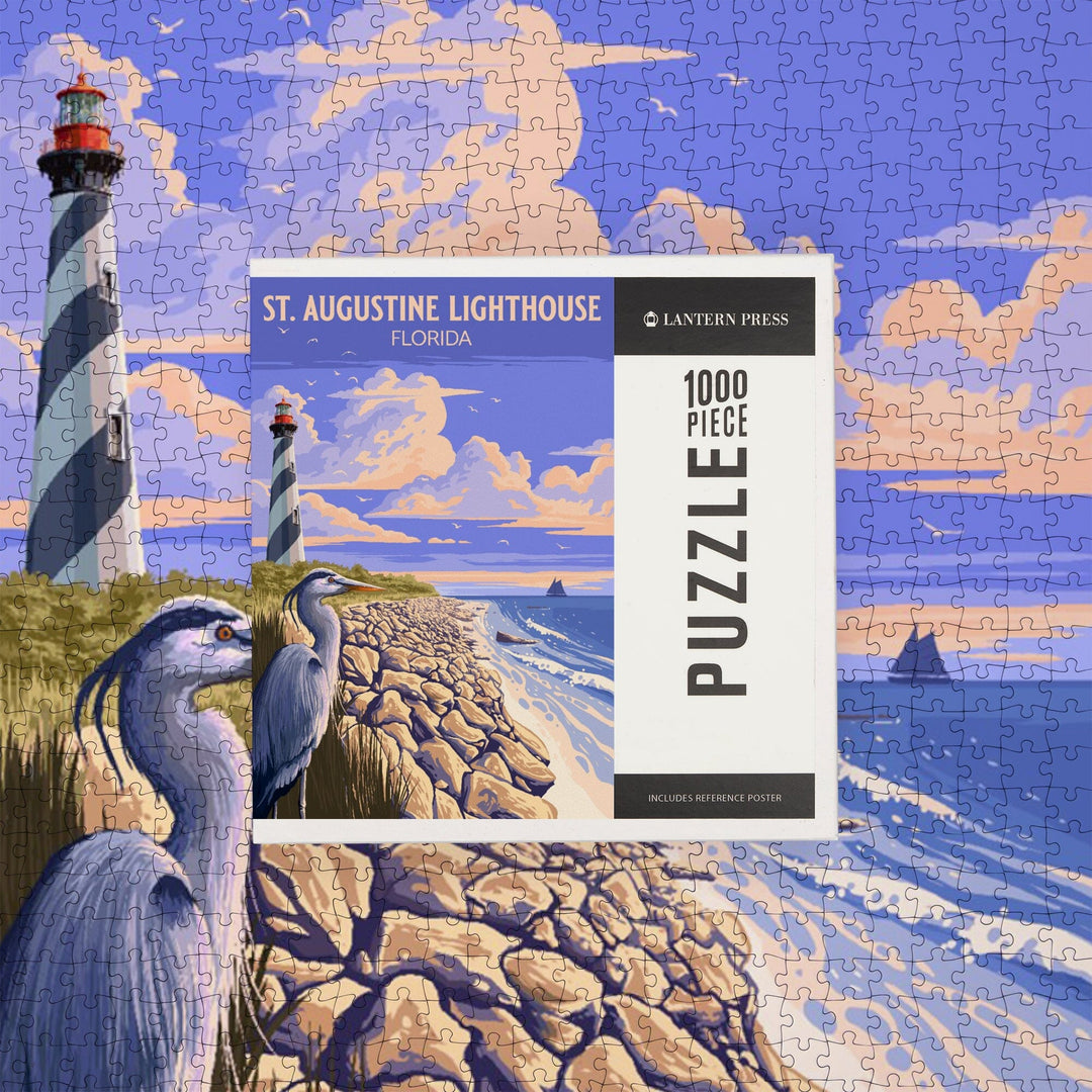 St. Augustine, Florida, Painterly, St. Augustine Lighthouse, Jigsaw Puzzle Puzzle Lantern Press 
