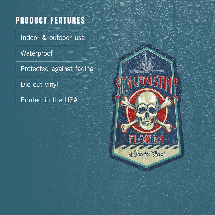 St Augustine, Florida, Skull and Crossbones, Contour, Vinyl Sticker Sticker Lantern Press 