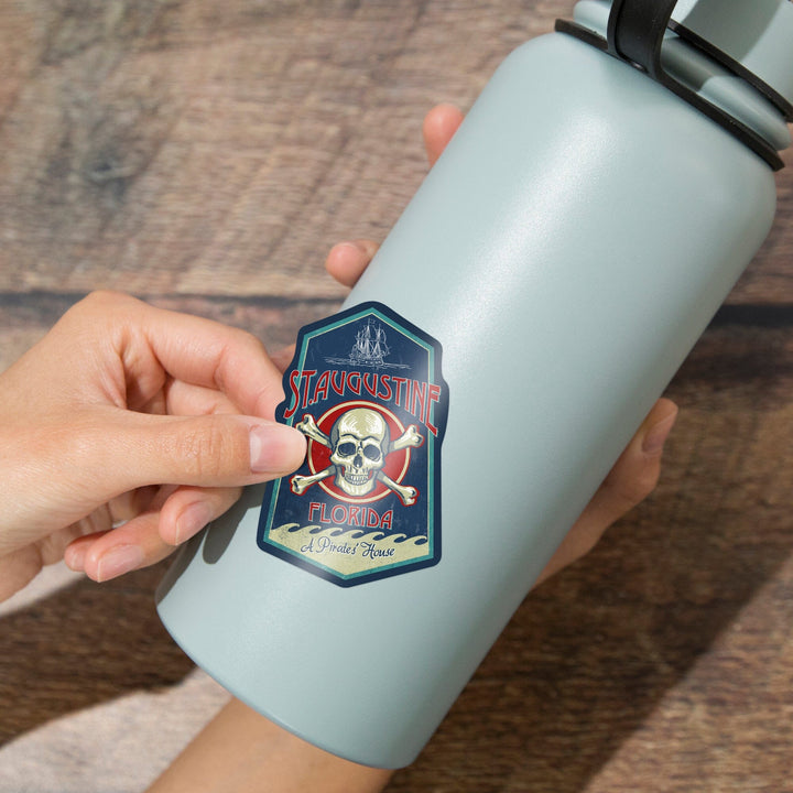 St Augustine, Florida, Skull and Crossbones, Contour, Vinyl Sticker Sticker Lantern Press 