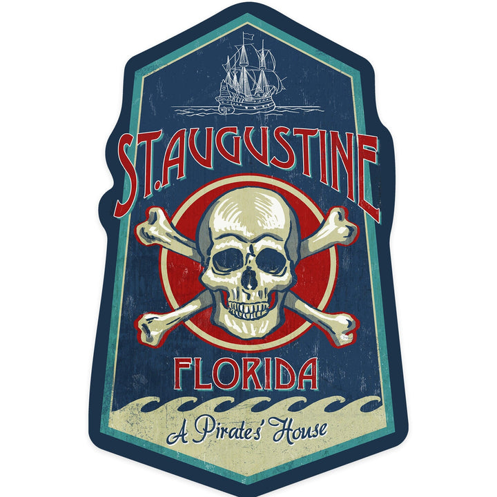 St Augustine, Florida, Skull and Crossbones, Contour, Vinyl Sticker Sticker Lantern Press 