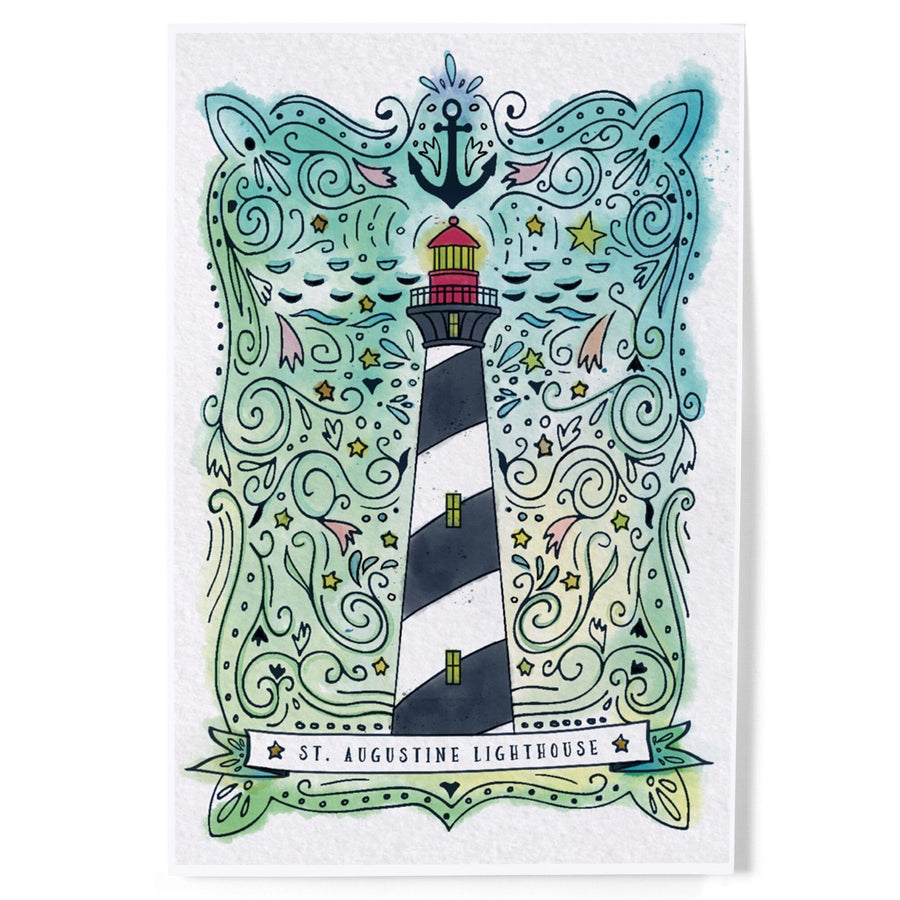 St. Augustine, Florida, Watercolor, Nautical Lighthouse, Art & Giclee Prints Art Lantern Press 