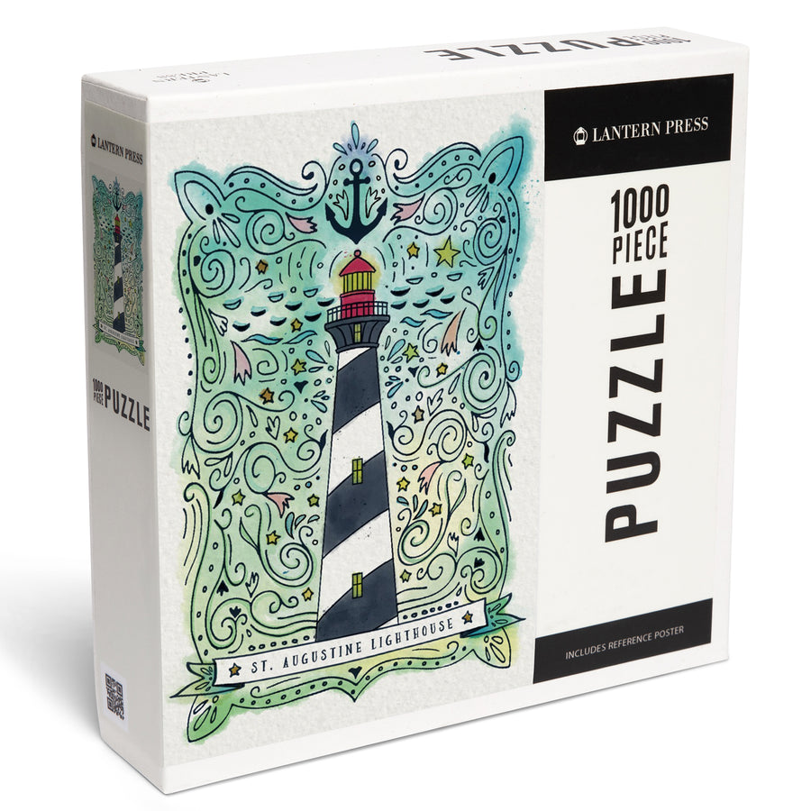 St. Augustine, Florida, Watercolor, Nautical Lighthouse, Jigsaw Puzzle Puzzle Lantern Press 