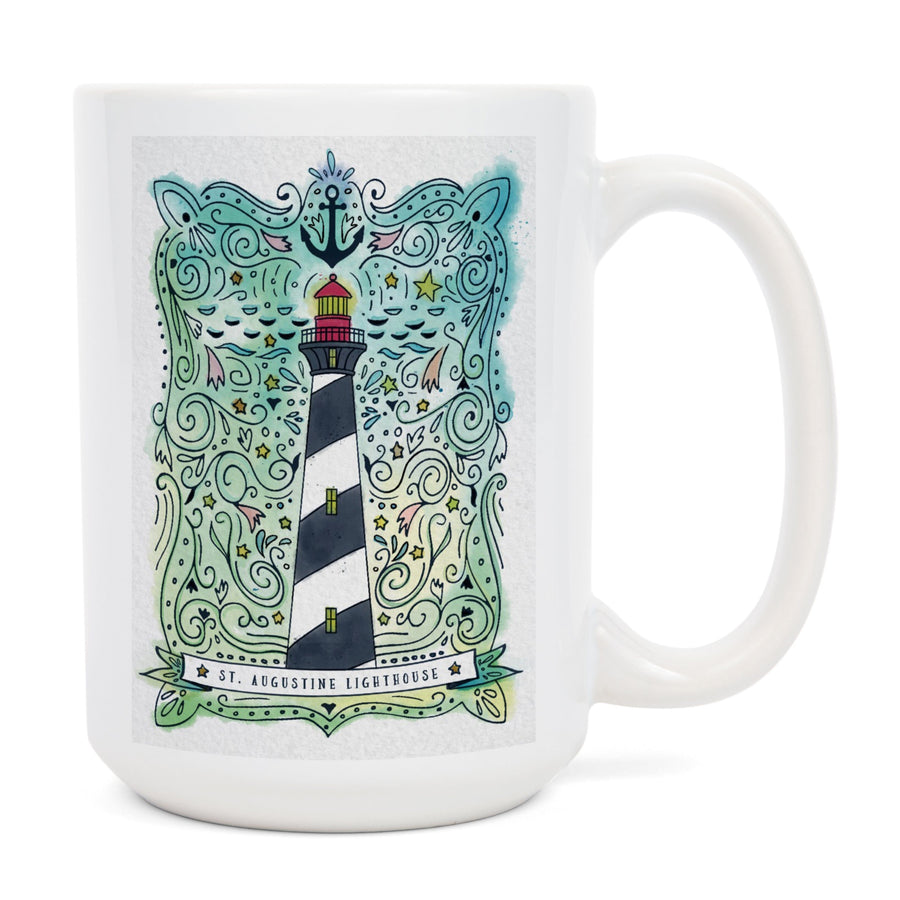 St. Augustine, Florida, Watercolor, Nautical Lighthouse, Lantern Press Artwork, Ceramic Mug Mugs Lantern Press 