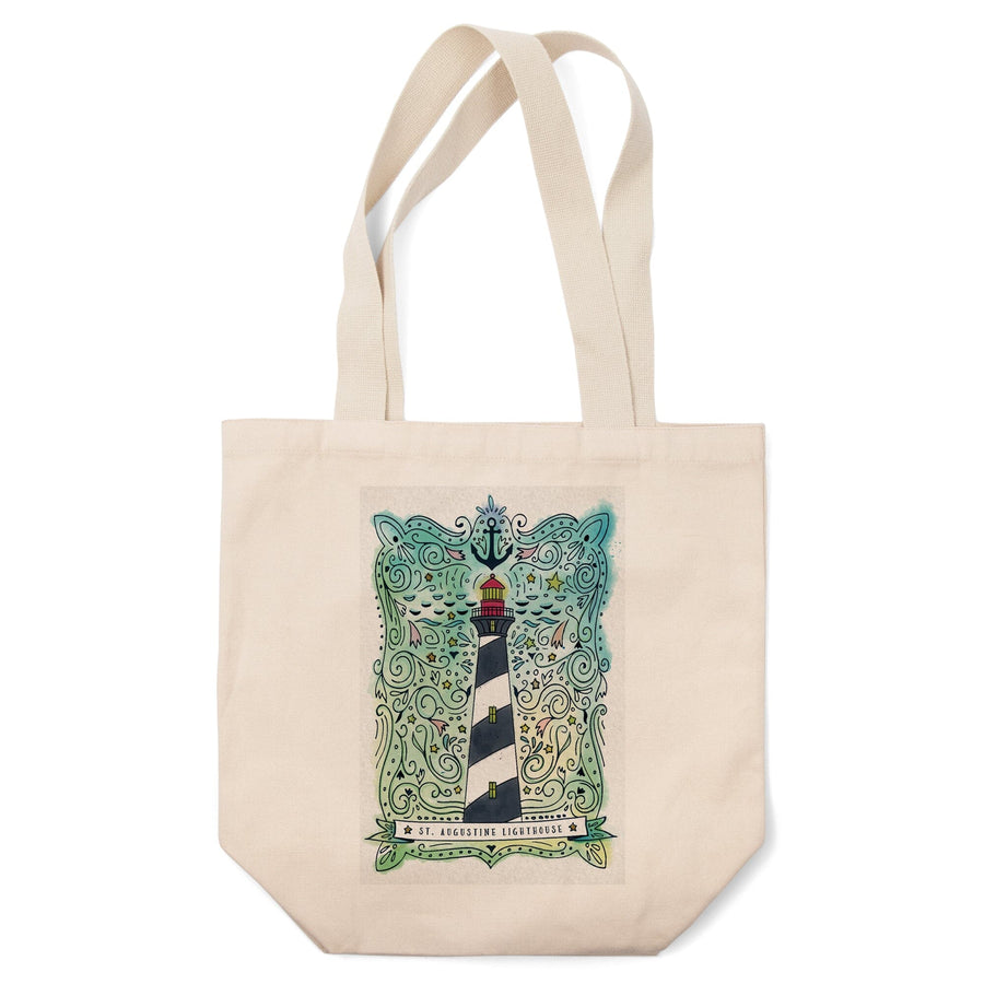 St. Augustine, Florida, Watercolor, Nautical Lighthouse, Lantern Press Artwork, Tote Bag Totes Lantern Press 