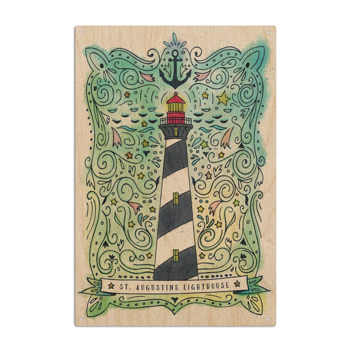 St. Augustine, Florida, Watercolor, Nautical Lighthouse, Lantern Press Artwork, Wood Signs and Postcards Wood Lantern Press 10 x 15 Wood Sign 