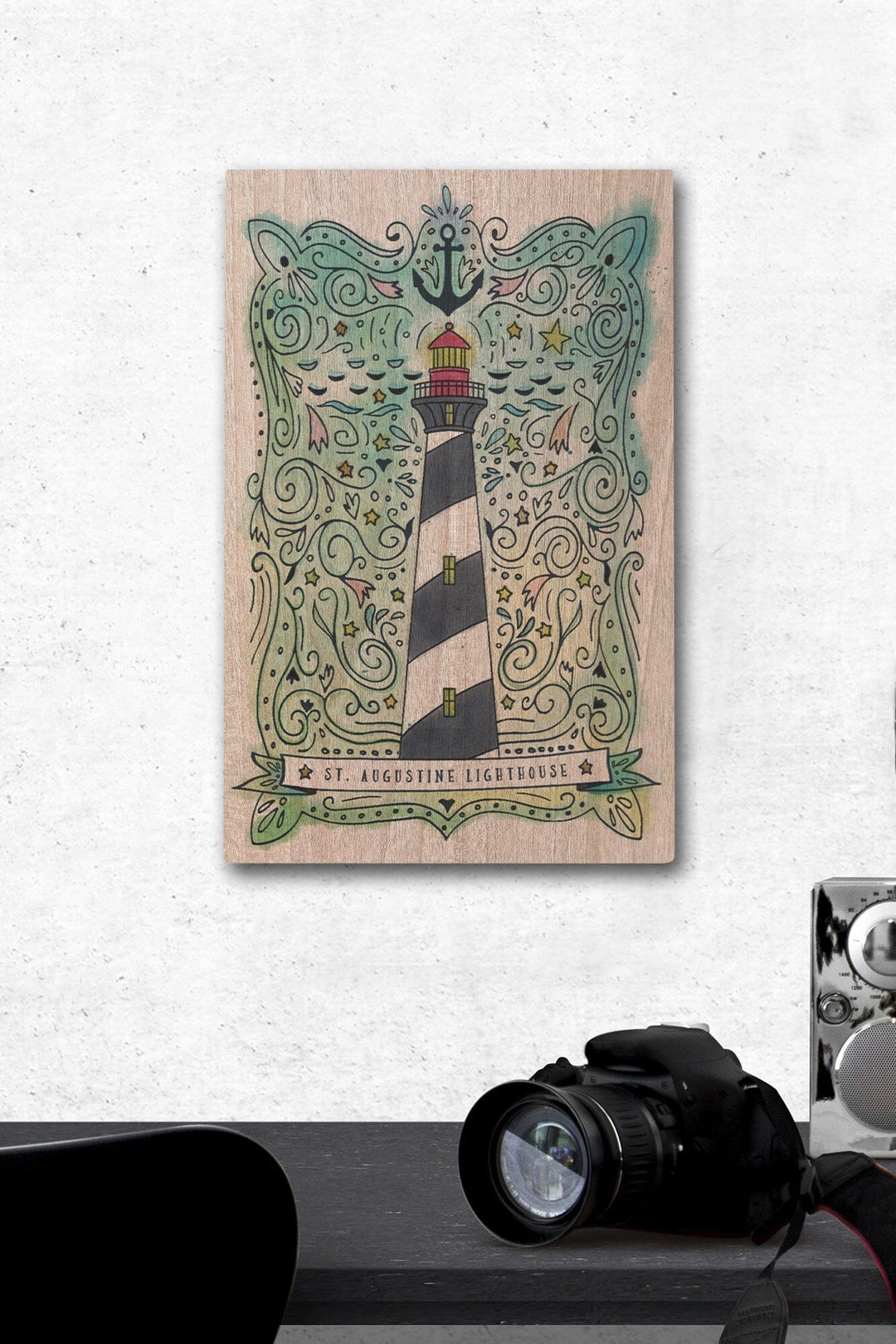 St. Augustine, Florida, Watercolor, Nautical Lighthouse, Lantern Press Artwork, Wood Signs and Postcards Wood Lantern Press 12 x 18 Wood Gallery Print 