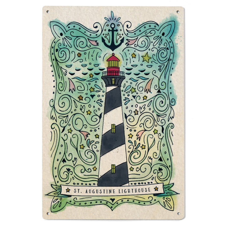 St. Augustine, Florida, Watercolor, Nautical Lighthouse, Lantern Press Artwork, Wood Signs and Postcards Wood Lantern Press 