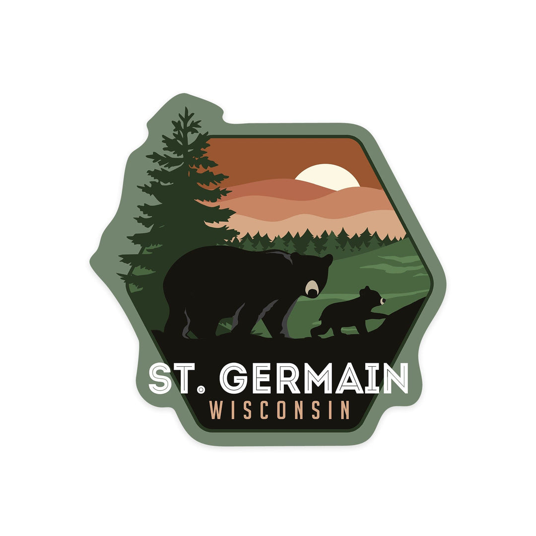 St Germain, Wisconsin, Vector Bear Family, Contour, Vinyl Sticker Sticker Lantern Press 