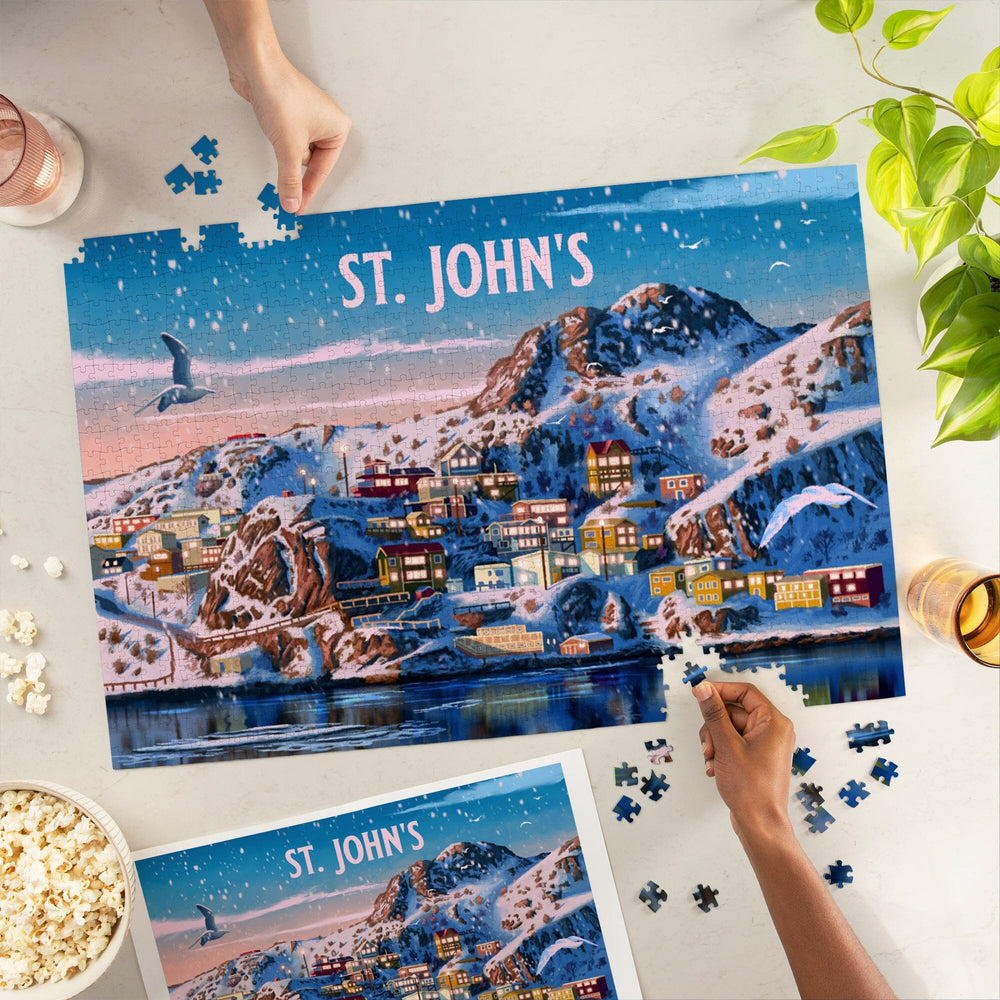 St. John's, Newfoundland and Labrador, Oil Painting, Snowy Town, Jigsaw Puzzle Puzzle Lantern Press 