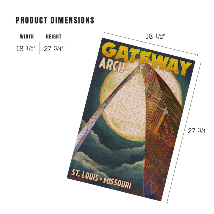St. Louis, Missouri, Gateway Arch and Moon, Jigsaw Puzzle Puzzle Lantern Press 
