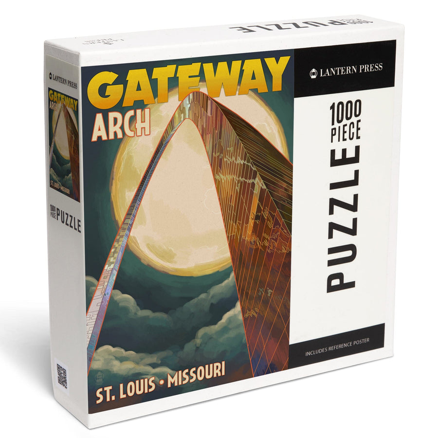 St. Louis, Missouri, Gateway Arch and Moon, Jigsaw Puzzle Puzzle Lantern Press 