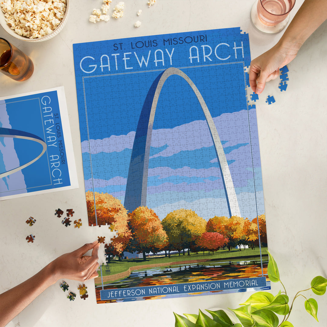 St. Louis, Missouri, Gateway Arch in Fall, Jigsaw Puzzle Puzzle Lantern Press 