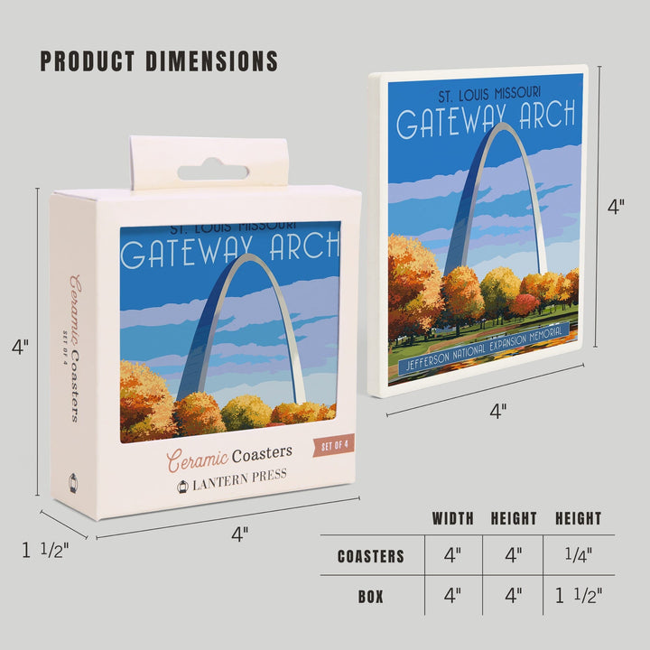 St. Louis, Missouri, Gateway Arch in Fall, Lantern Press Artwork, Coaster Set Coasters Lantern Press 