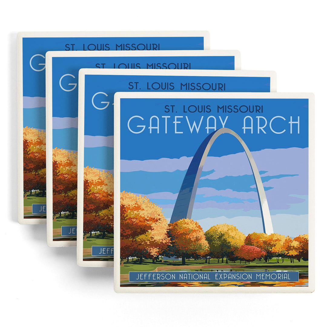 St. Louis, Missouri, Gateway Arch in Fall, Lantern Press Artwork, Coaster Set Coasters Lantern Press 