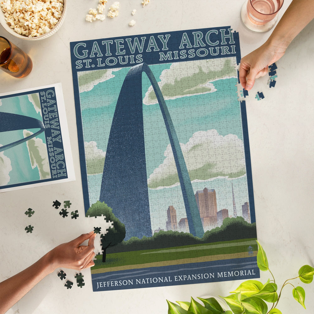 St. Louis, Missouri, Gateway Arch Lithography Style, Jigsaw Puzzle Puzzle Lantern Press 